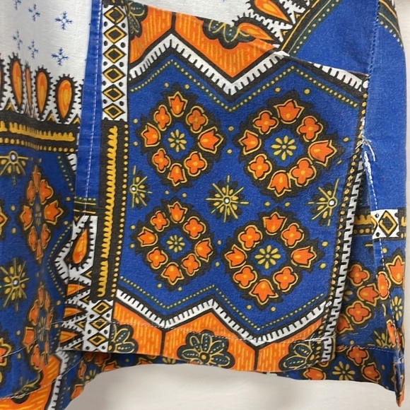 Bajan Women's XL top/blouse colorful orange & Blue designs, V neck, cotton - Picture 6 of 10